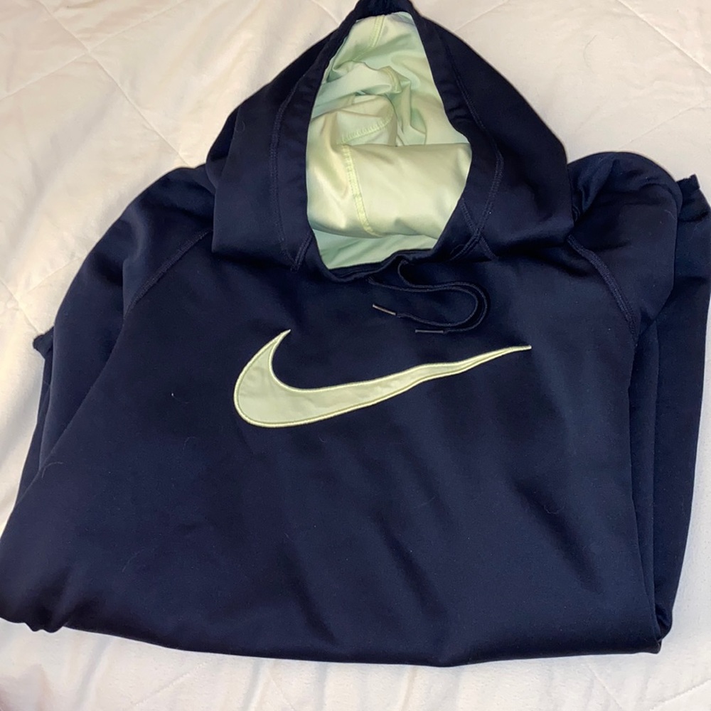 Nike dri fit hoodie size M navy and lime green